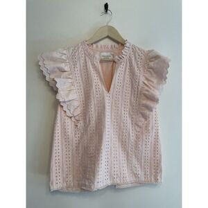 Hyacinth House Eyelet Balliet Top Women XXL Pink Ruffle Romantic Tuckernuck